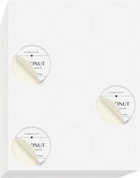 8-1/2" x 11" White Laser Labels, 12 Labels per Sheet, 2.5" Round.