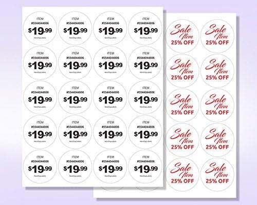 8-1/2" x 11" White Laser Labels, 20 Labels per Sheet, 2" Round.