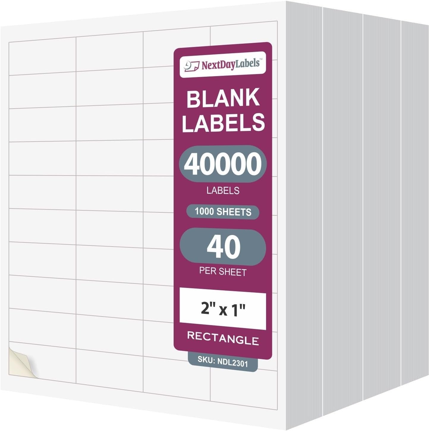 8-1/2" x 11" White Laser Labels, 40 Labels per Sheet, 2" x 1"