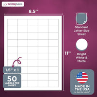 8-1/2" x 11" White Laser Labels, 50 Labels per Sheet, 1-1/2" x 1"
