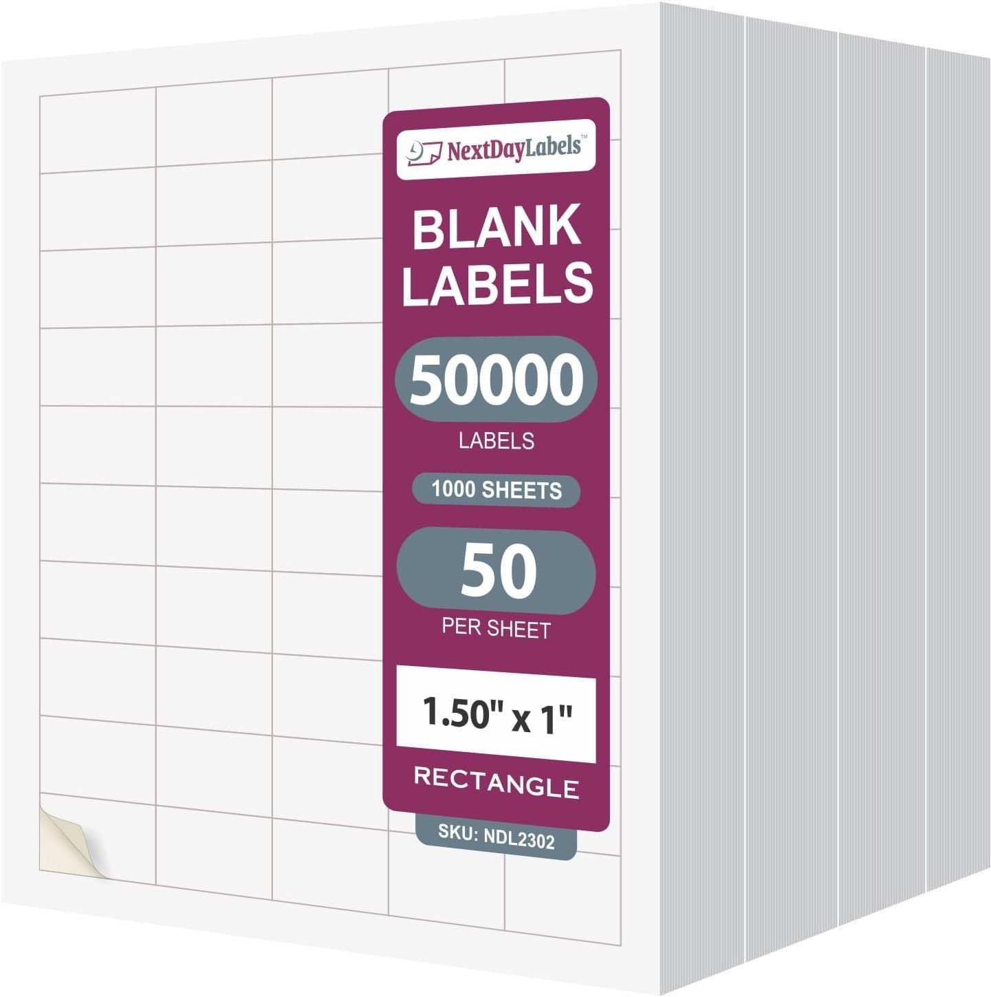 8-1/2" x 11" White Laser Labels, 50 Labels per Sheet, 1-1/2" x 1"