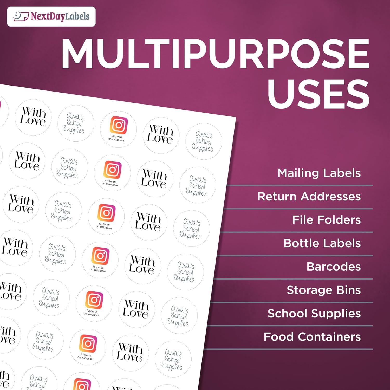 8-1/2" x 11" White Laser Labels, 63 Labels per Sheet, 1" Round