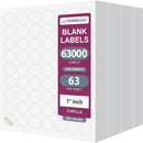 8-1/2" x 11" White Laser Labels, 63 Labels per Sheet, 1" Round
