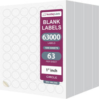 8-1/2" x 11" White Laser Labels, 63 Labels per Sheet, 1" Round