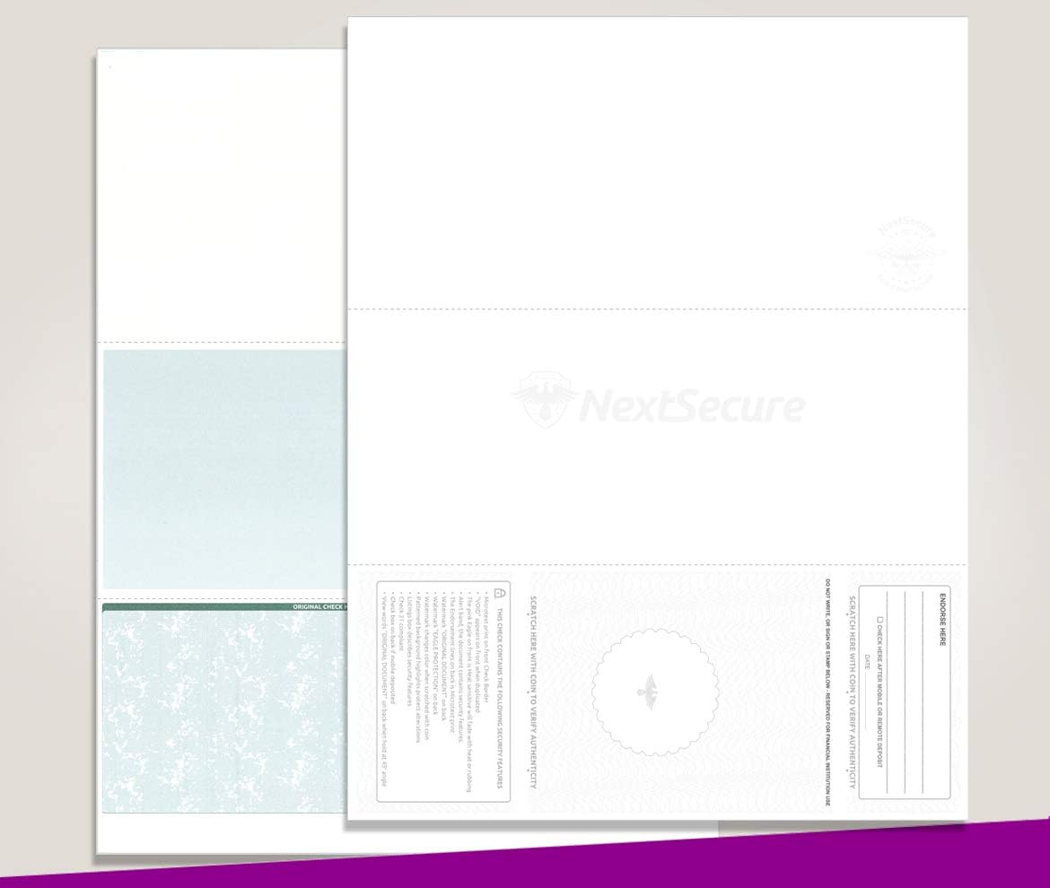 NextSecure Blank Laser Check, Green, Check on Bottom
