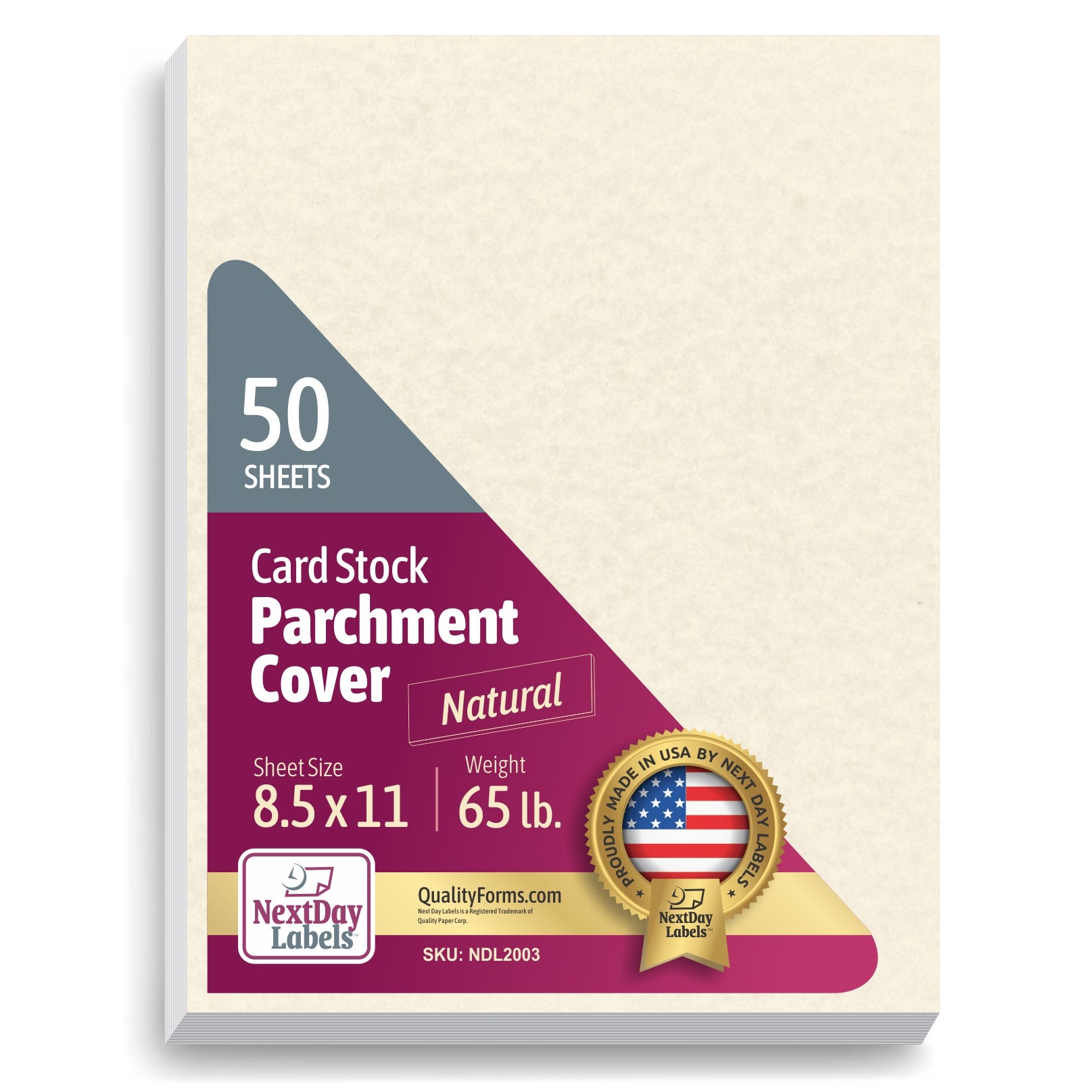 8-1/2 x 11" 65 lb. Parchment Cover Cardstock, Natural