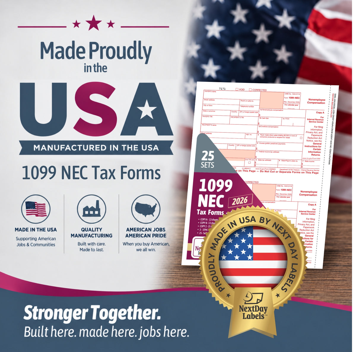 "New" 1099-NEC Forms for 2026, 4-Part  Tax Forms,  vendor kit of 25 Forms & Envelopes.