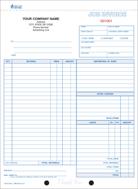 8-1/2 x 11'' Job Invoice 500 sets per book 3/4 part carbonless