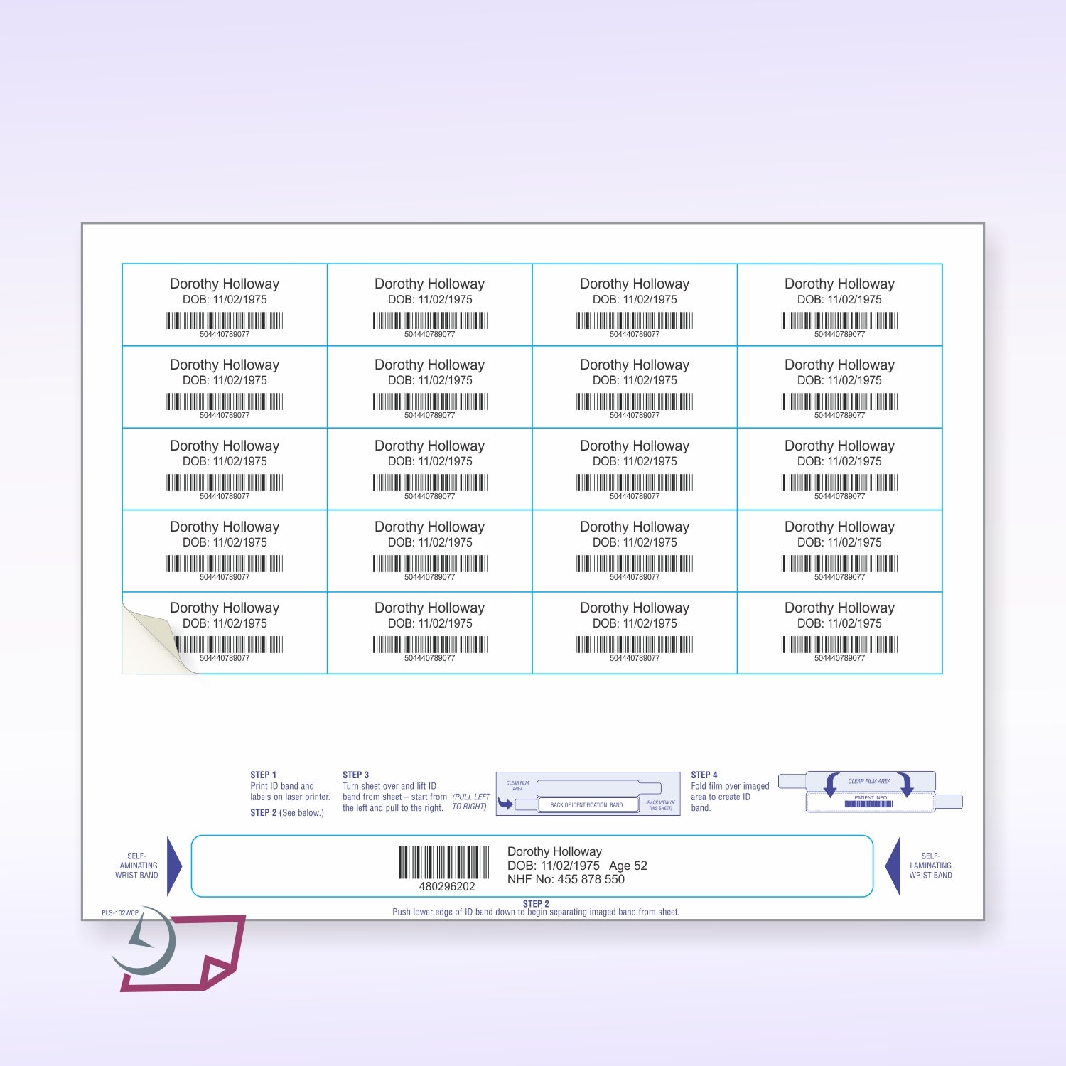8-1/2" x 11" Wrist Band For Adults 20 Labels