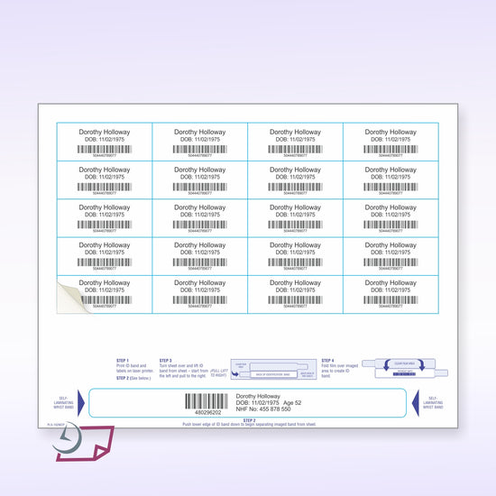 8-1/2" x 11" Wrist Band For Adults 20 Labels