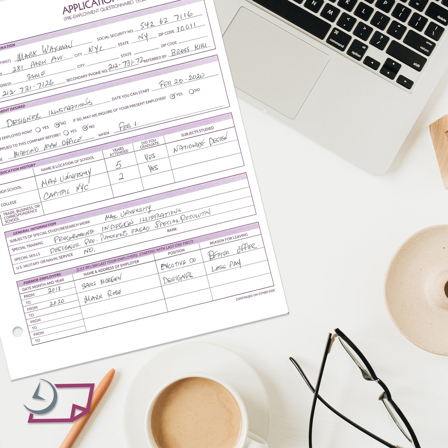 Employment application forms 8.5 x 11''