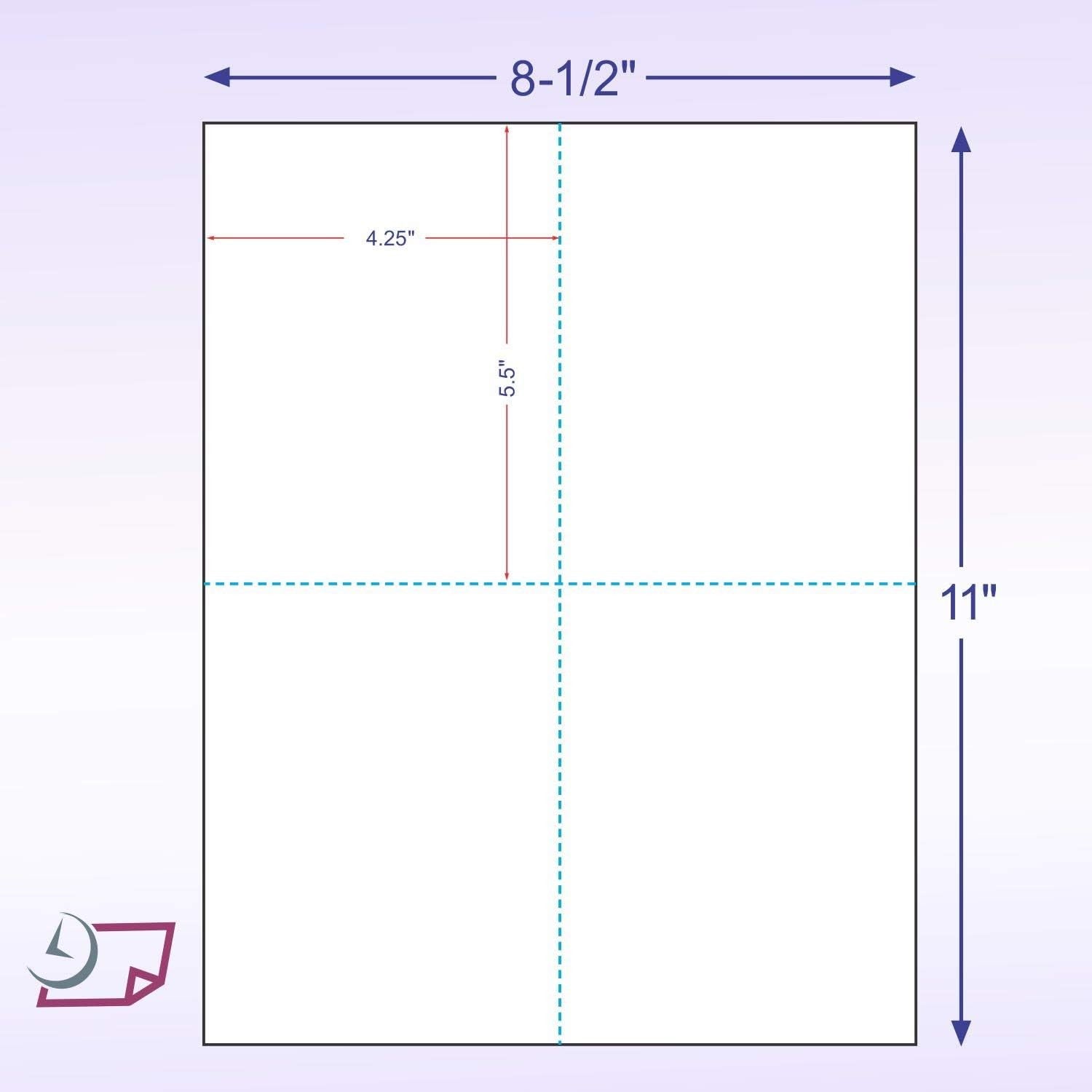 8-1/2 x 11" 24# Laser cut sheet, 1 Horizontal perf & 1 Vertical Perf at the Center, White