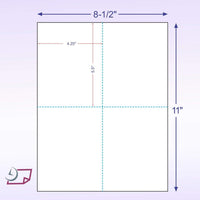 8-1/2 x 11" 24# Laser cut sheet, 1 Horizontal perf & 1 Vertical Perf at the Center, White