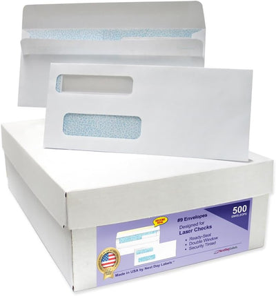 Double Window Envelopes Self Seal with Security Tint Inside, Compatible with Quickbook and other Checks