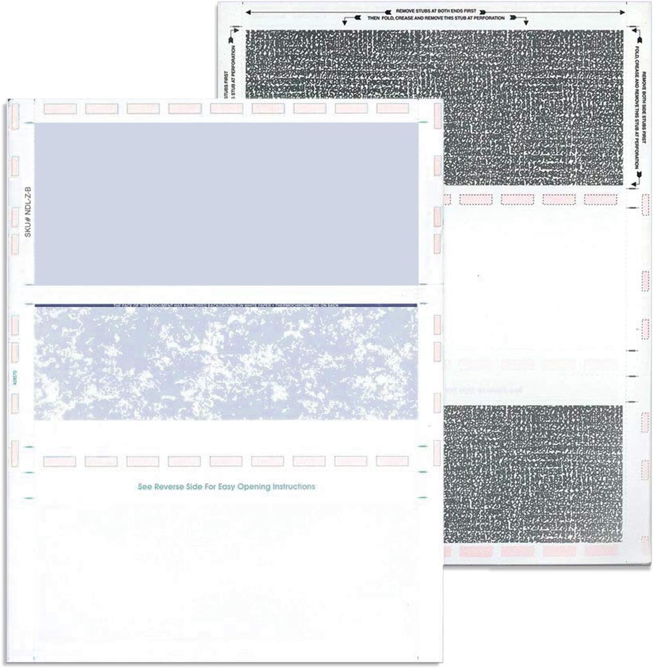 8 1/2″ x 11″ Pressure Seal Security Check Form with Blue Void, Z Fold