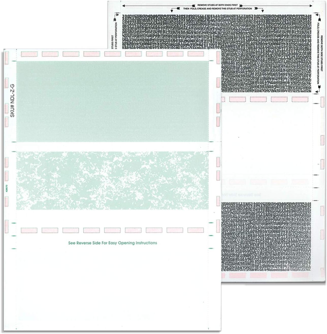 8 1/2″ x 11″ Pressure Seal Security Check Form with Green Void, Z Fold