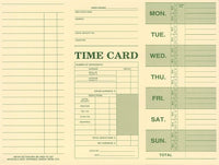 Weekly Time Card, Tag Stock, 10 3/8 X 7 3/4"