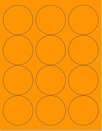 8-1/2" x 11" Orange Fluorescent 12 Labels per Sheet 2.5" Round