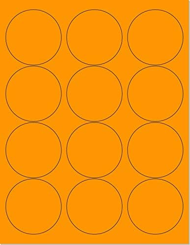 8-1/2" x 11" Orange Fluorescent 12 Labels per Sheet 2.5" Round