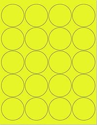 8-1/2" x 11" Yellow Fluorescent 20 Labels per Sheet 2" Round