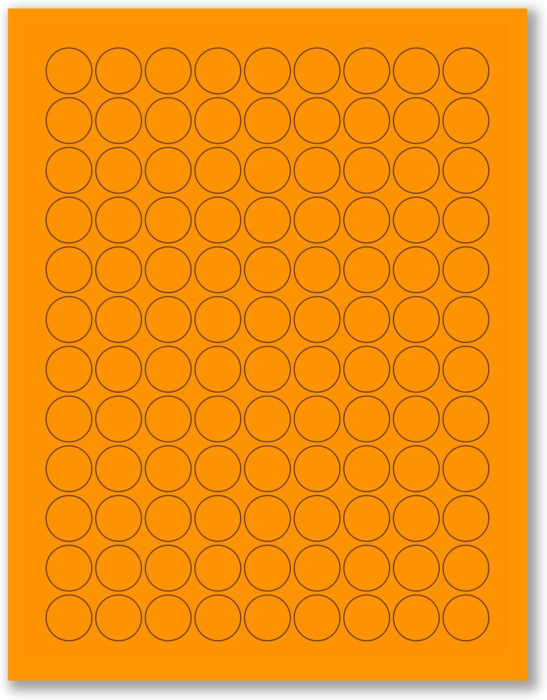 8-1/2" x 11" Orange Fluorescent 108 Labels per Sheet 3/4" Round