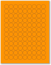8-1/2" x 11" Orange Fluorescent 108 Labels per Sheet 3/4" Round