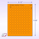 8-1/2" x 11" Orange Fluorescent 108 Labels per Sheet 3/4" Round