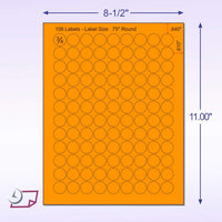 8-1/2" x 11" Orange Fluorescent 108 Labels per Sheet 3/4" Round