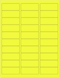 8-1/2" x 11" Yellow Fluorescent 30 Labels per Sheet 1" x 2-5/8"