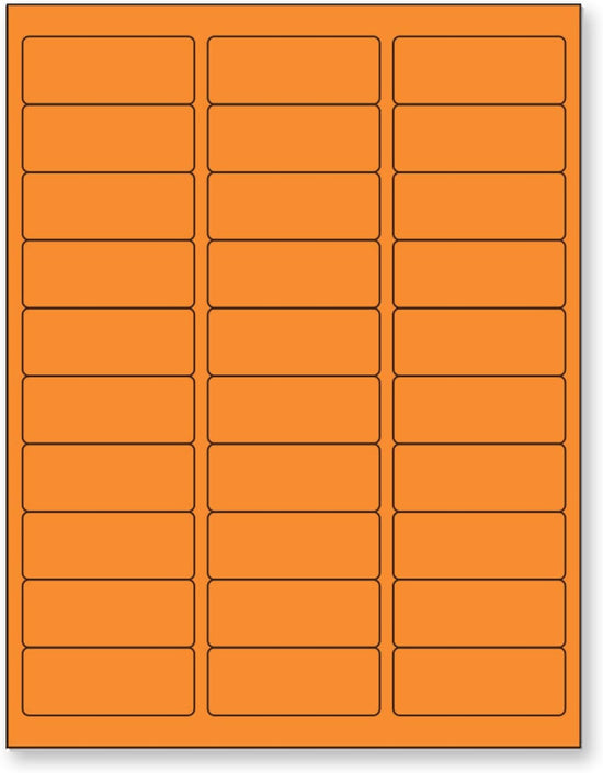 8-1/2" x 11" Orange Fluorescent 30 Labels per Sheet 1" x 2-5/8"