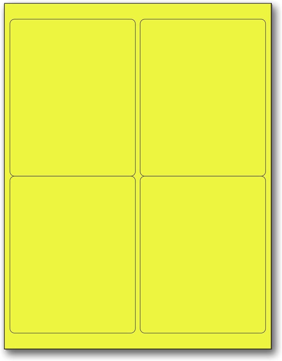 8-1/2" x 11" Yellow Fluorescent 4 Labels per Sheet 4 x 5
