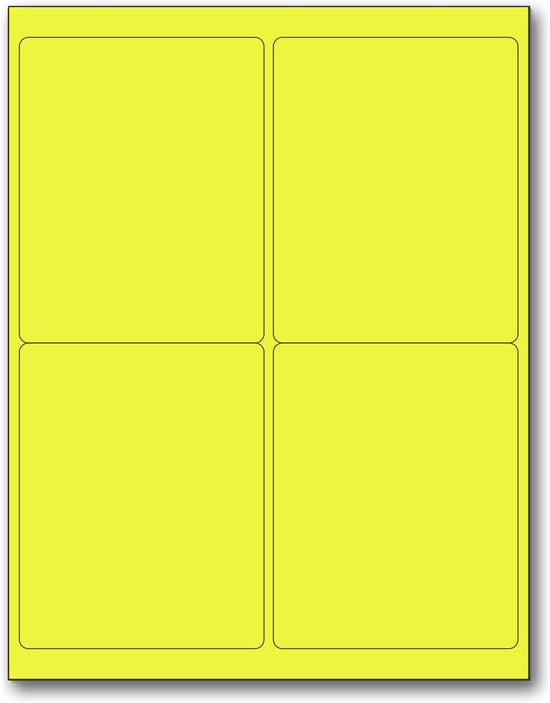 8-1/2" x 11" Yellow Fluorescent 4 Labels per Sheet 4 x 5