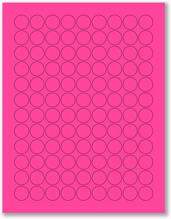 8-1/2" x 11" Pink Fluorescent 108 Labels per Sheet 3/4" Round