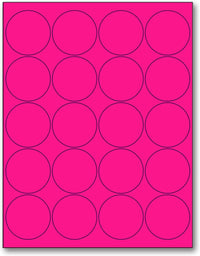 8-1/2" x 11" Pink Fluorescent 20 Labels per Sheet 2" Round