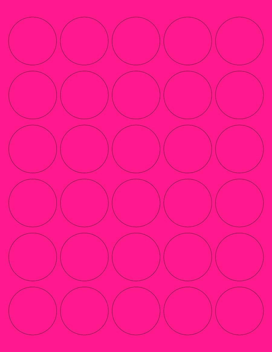 8-1/2" x 11" Pink Fluorescent 30 Labels per Sheet 1.5" Round