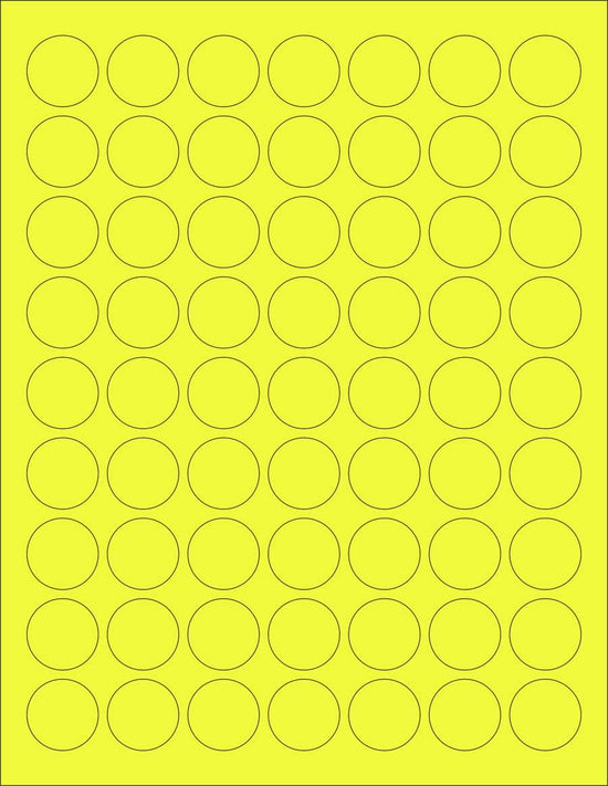 8-1/2" x 11" Yellow Fluorescent 63 Labels per Sheet 1" Round
