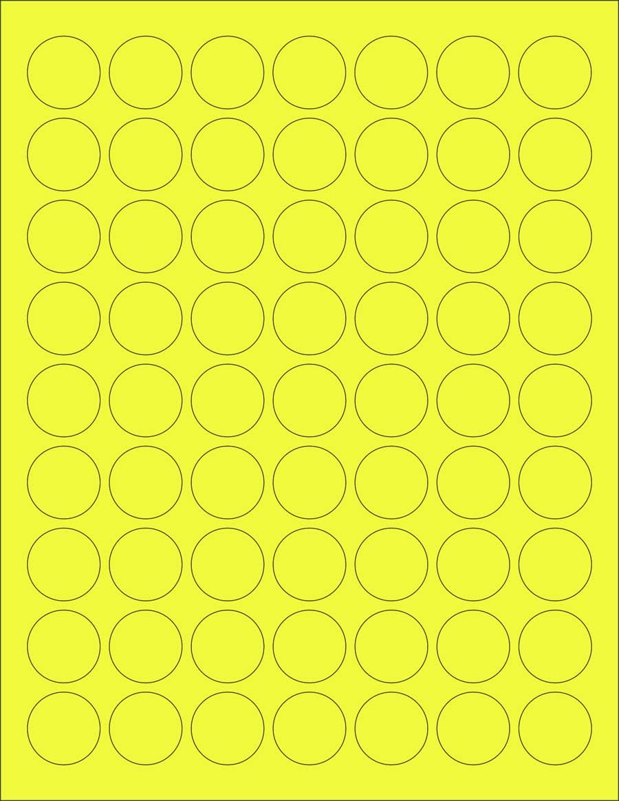 8-1/2" x 11" Yellow Fluorescent 63 Labels per Sheet 1" Round