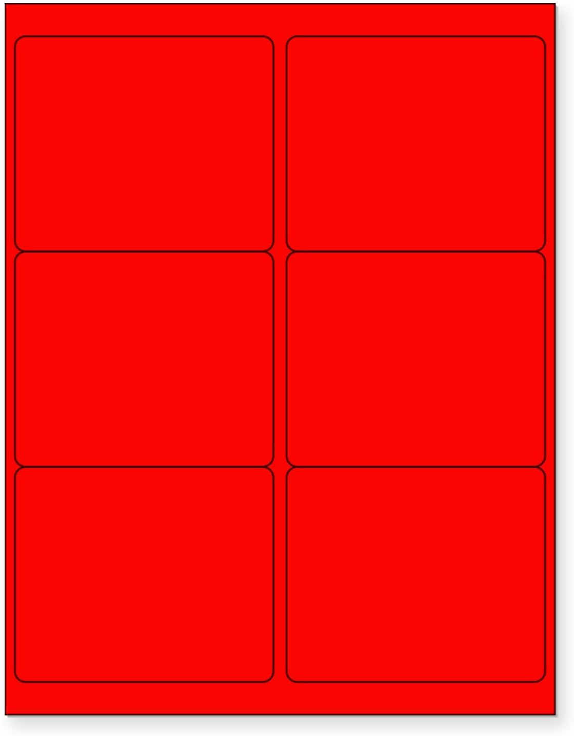 8-1/2" x 11" Red Fluorescent 6 Labels per Sheet 4 x 3-1/3"