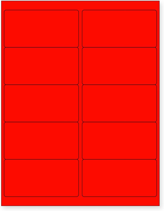 8-1/2" x 11" Red Fluorescent 10 Labels per Sheet 4 x 2