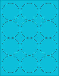 8-1/2" x 11" Blue Fluorescent 12 Labels per Sheet 2.5" Round