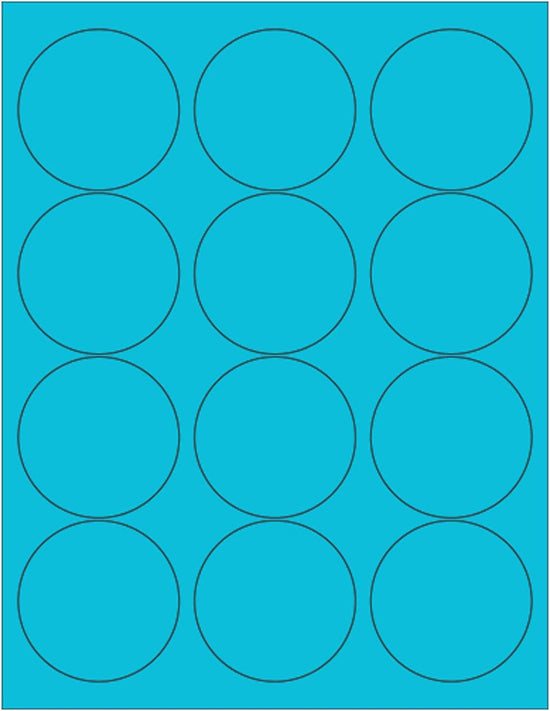 8-1/2" x 11" Blue Fluorescent 12 Labels per Sheet 2.5" Round