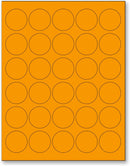 8-1/2" x 11" Orange Fluorescent 30 Labels per Sheet 1.5" Round