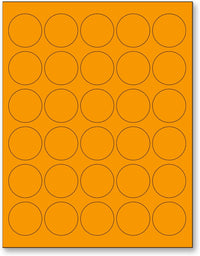 8-1/2" x 11" Orange Fluorescent 30 Labels per Sheet 1.5" Round