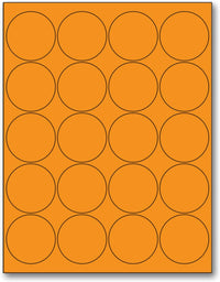 8-1/2" x 11" Orange Fluorescent 20 Labels per Sheet 2" Round