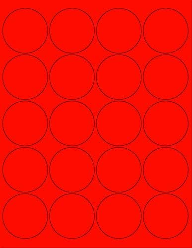 8-1/2" x 11" Red Fluorescent 20 Labels per Sheet 2" Round