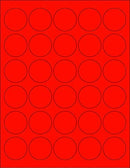 8-1/2" x 11" Red Fluorescent 30 Labels per Sheet 1.5" Round