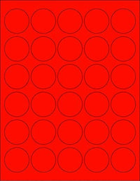 8-1/2" x 11" Red Fluorescent 30 Labels per Sheet 1.5" Round