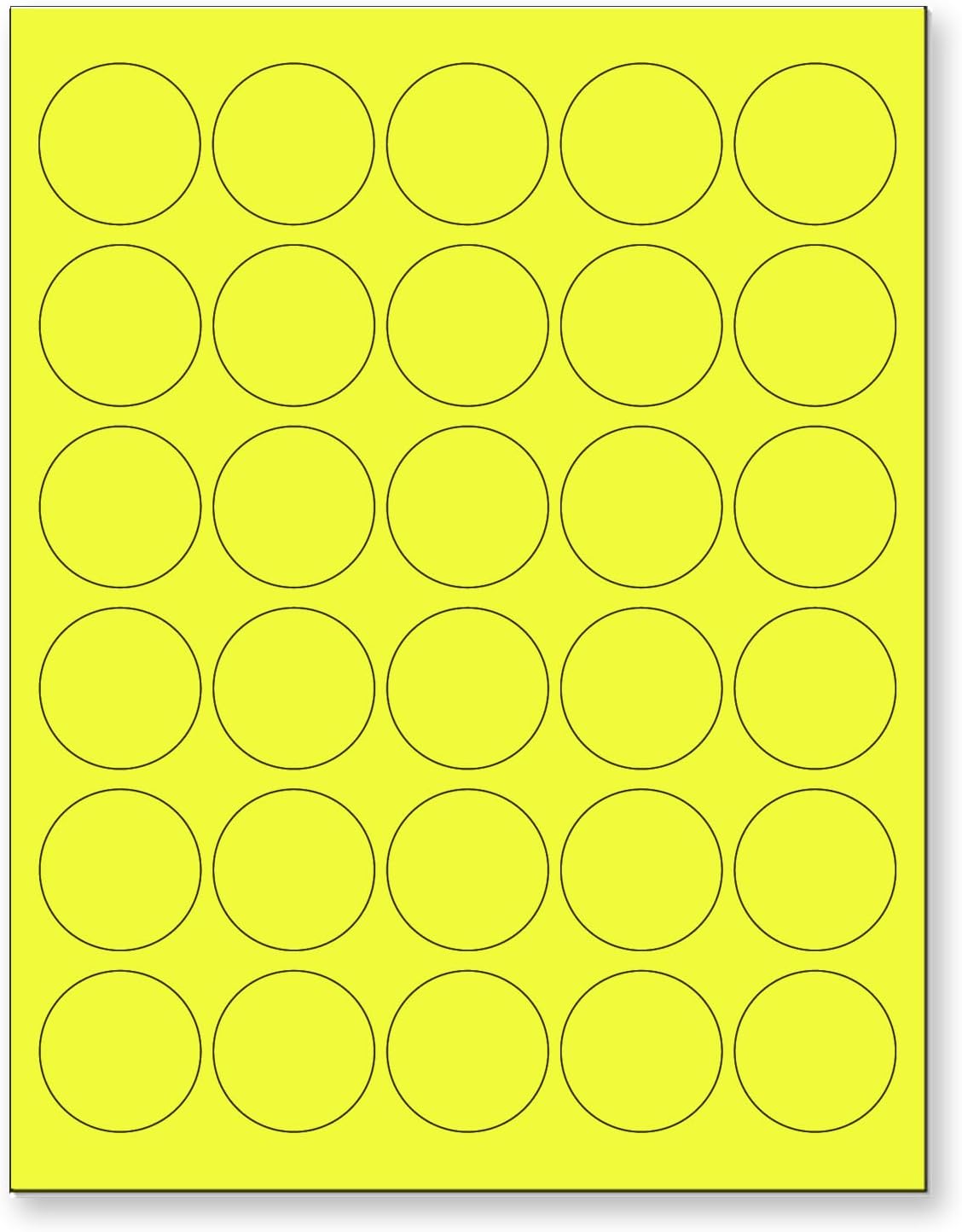 8-1/2" x 11" Yellow Fluorescent 30 Labels per Sheet 1.5" Round