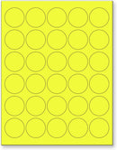 8-1/2" x 11" Yellow Fluorescent 30 Labels per Sheet 1.5" Round