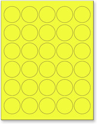 8-1/2" x 11" Yellow Fluorescent 30 Labels per Sheet 1.5" Round